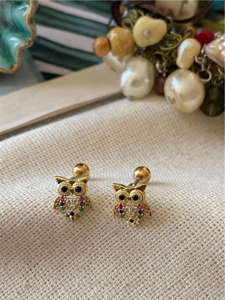 Renkli Taşlı Baykuş Piercing