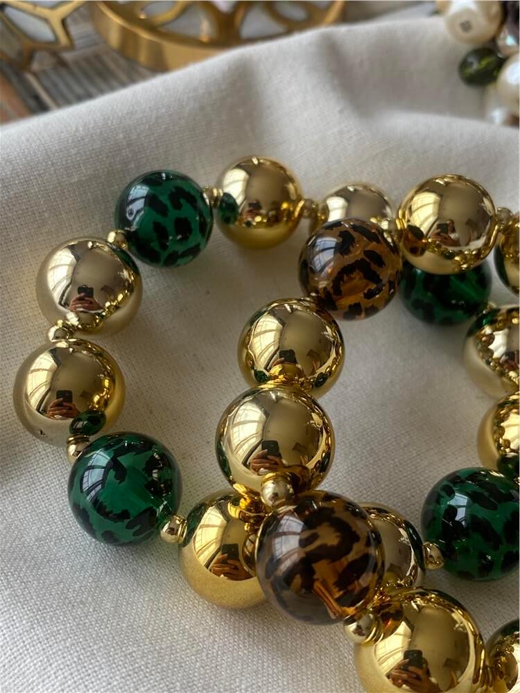 Renkli Topçuk Detaylı Gold Esnek Bileklik