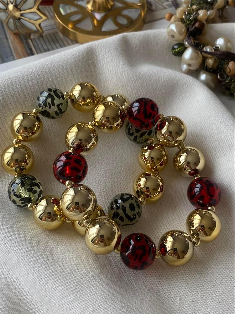 Renkli Topçuk Detaylı Gold Esnek Bileklik