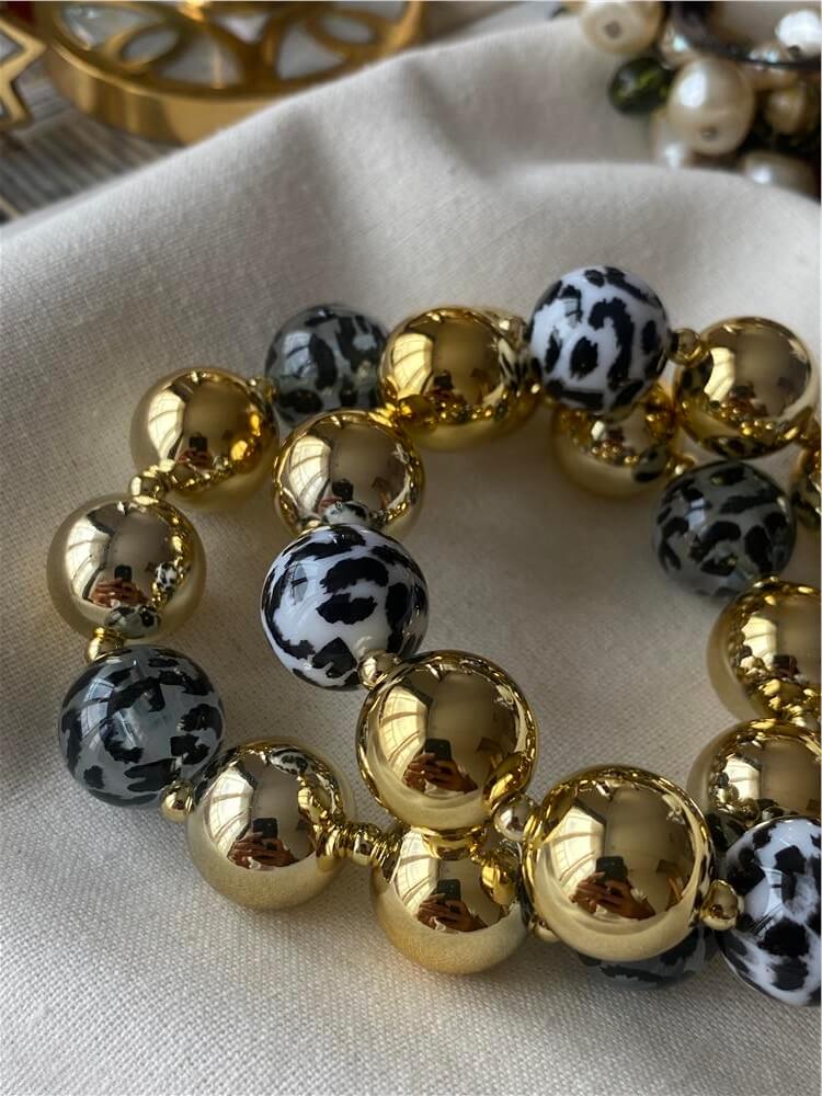 Renkli Topçuk Detaylı Gold Esnek Bileklik