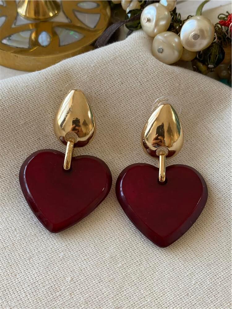 Sallantılı Bordo Kalp Küpe
