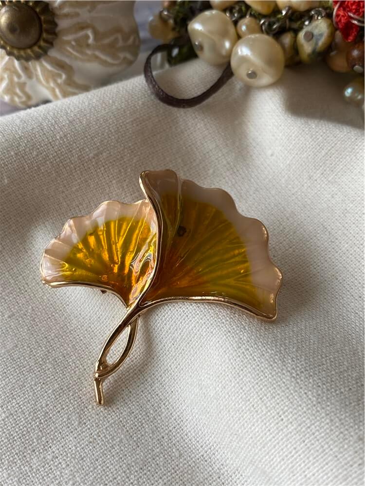 Sarı Ginkgo Yaprak Broş