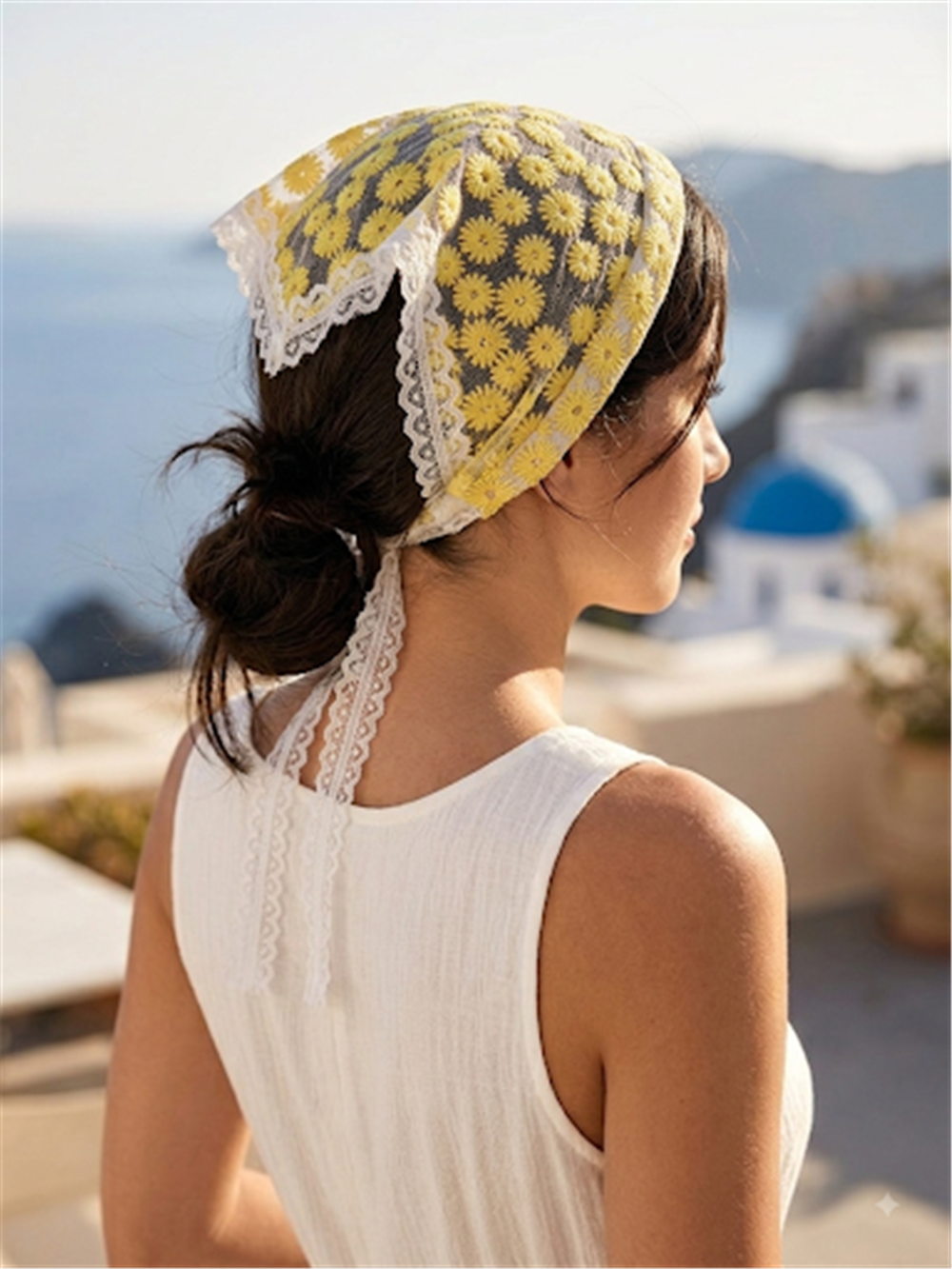 Sarı Papatya Desenli Bandana Model Taç