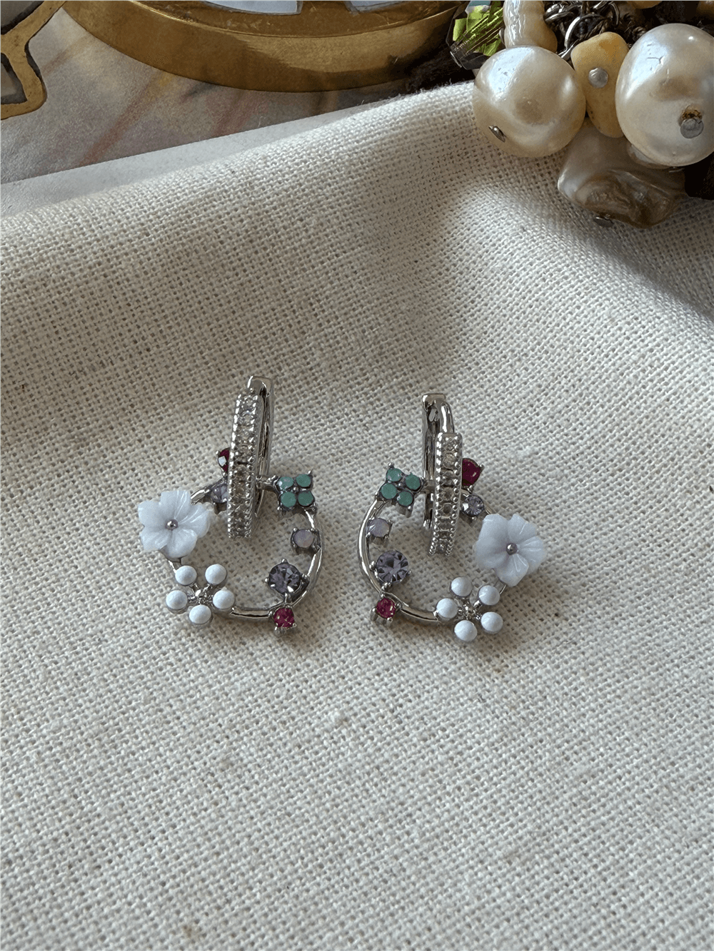 Silver Çiçek Charmlı Küpe