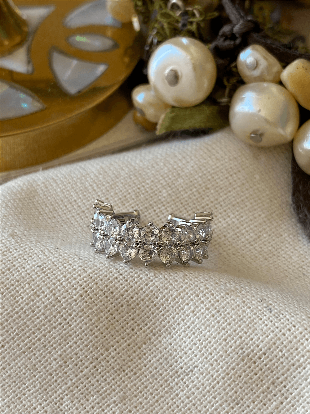 Silver Çift Sıra Taşlı Kıkırdak Küpe
