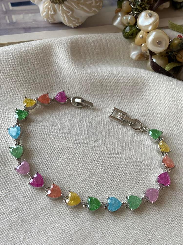 Silver Sıralı Renkli Kalpler Bileklik