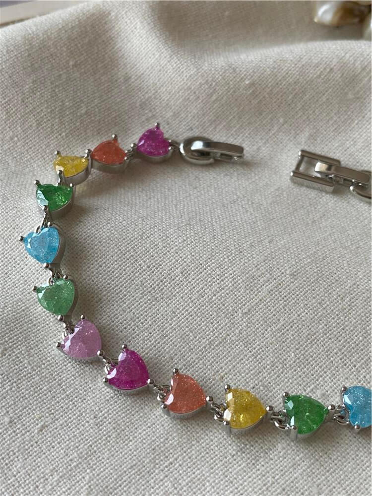 Silver Sıralı Renkli Kalpler Bileklik