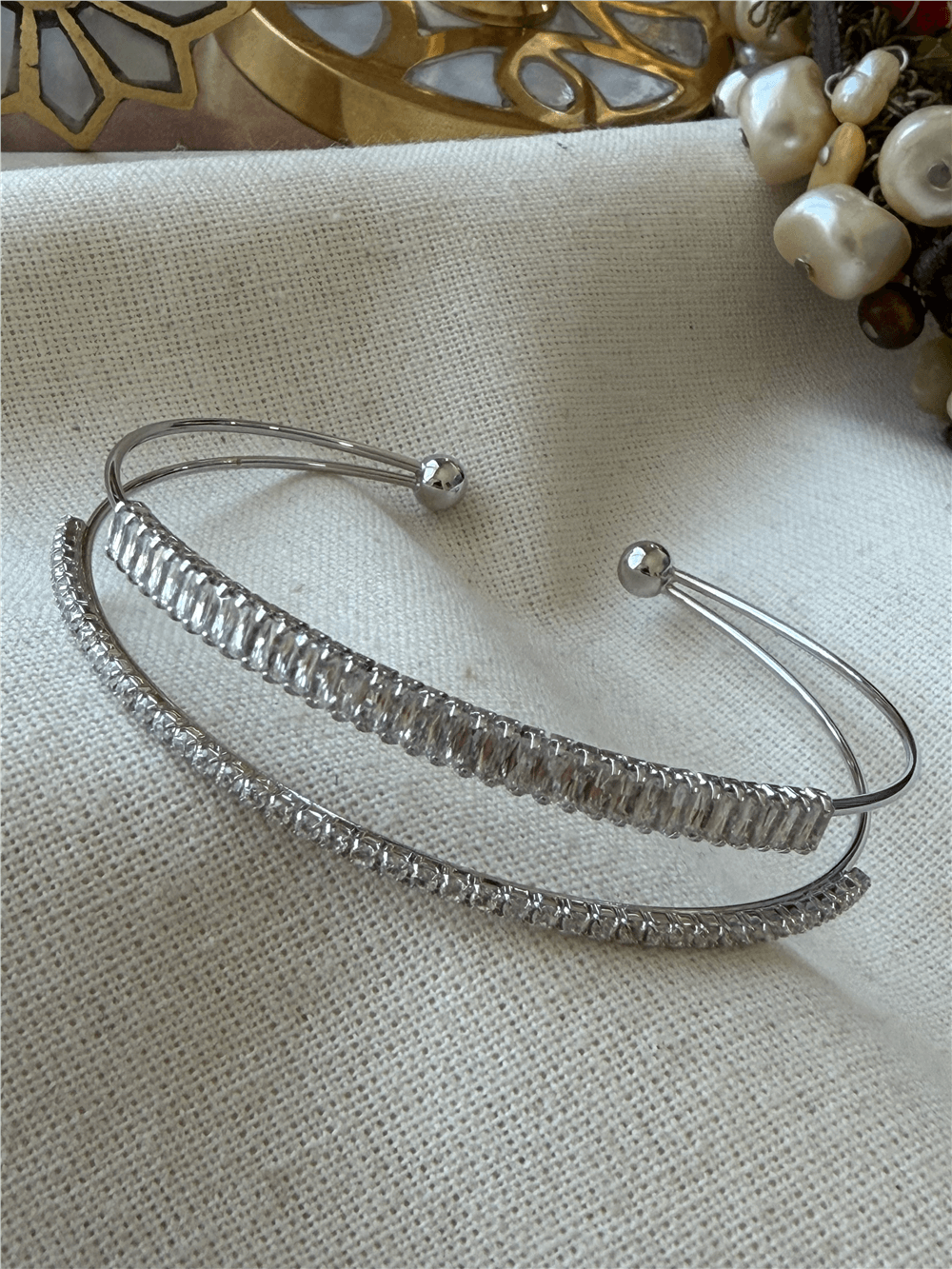 Silver Taşlı İkili Görünümlü Açık Kelepçe