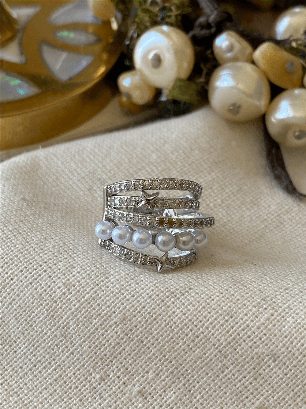 Silver Taşlı İncili Kaburga Kıkırdak Küpe
