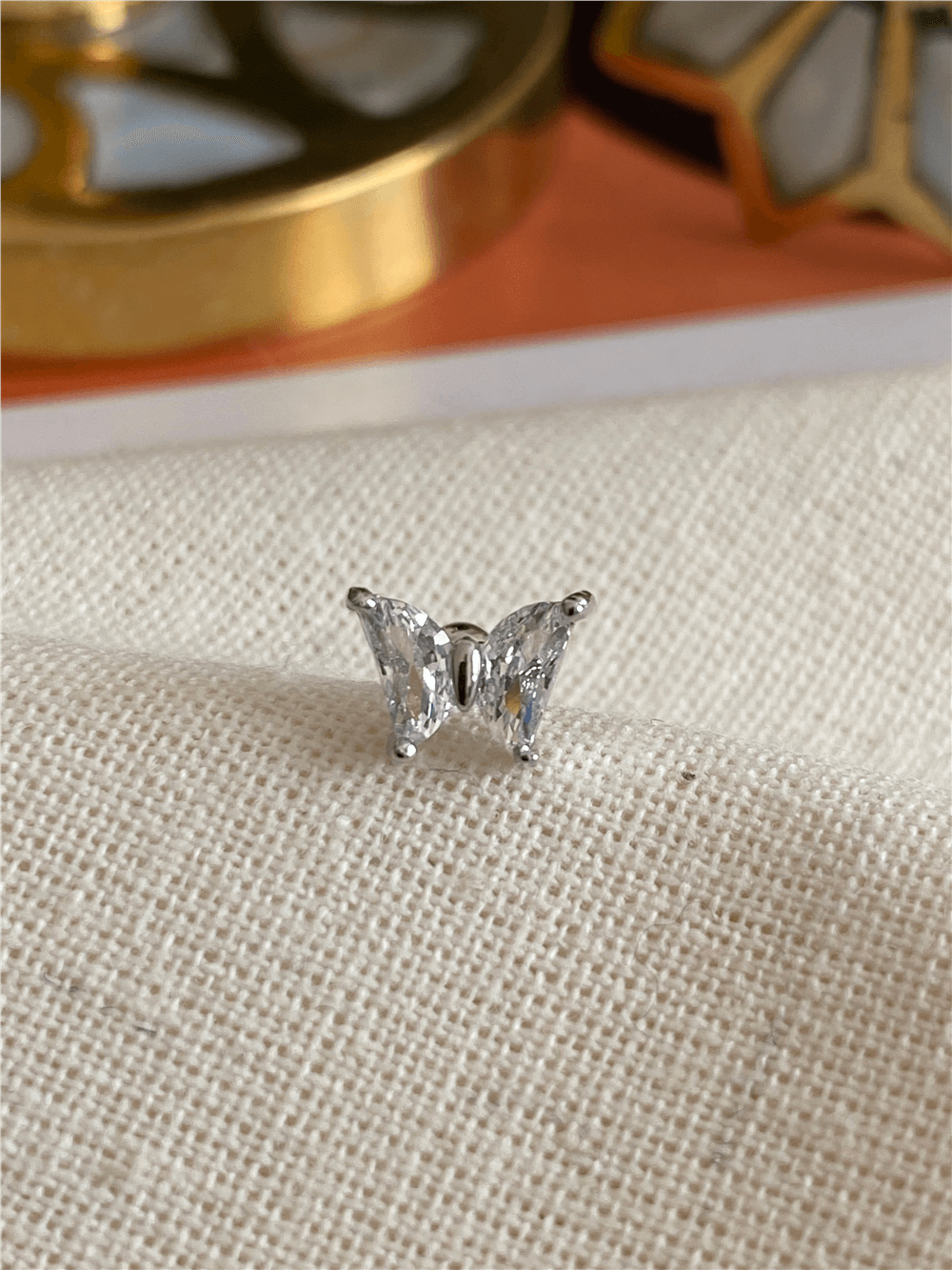 Silver Taşlı Kelebek Piercing