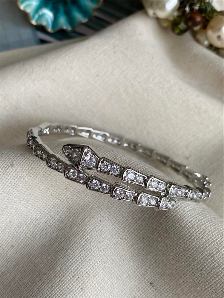 Silver Taşlı Snake Kelepçe