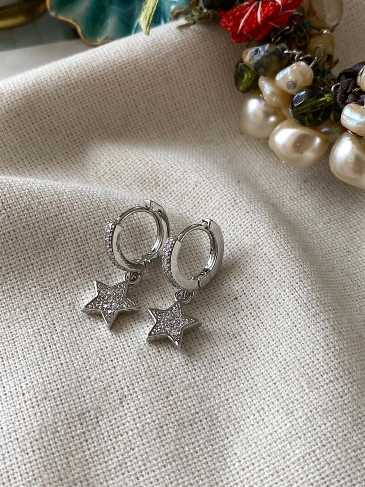 Silver Taşlı Yıldız Küpe