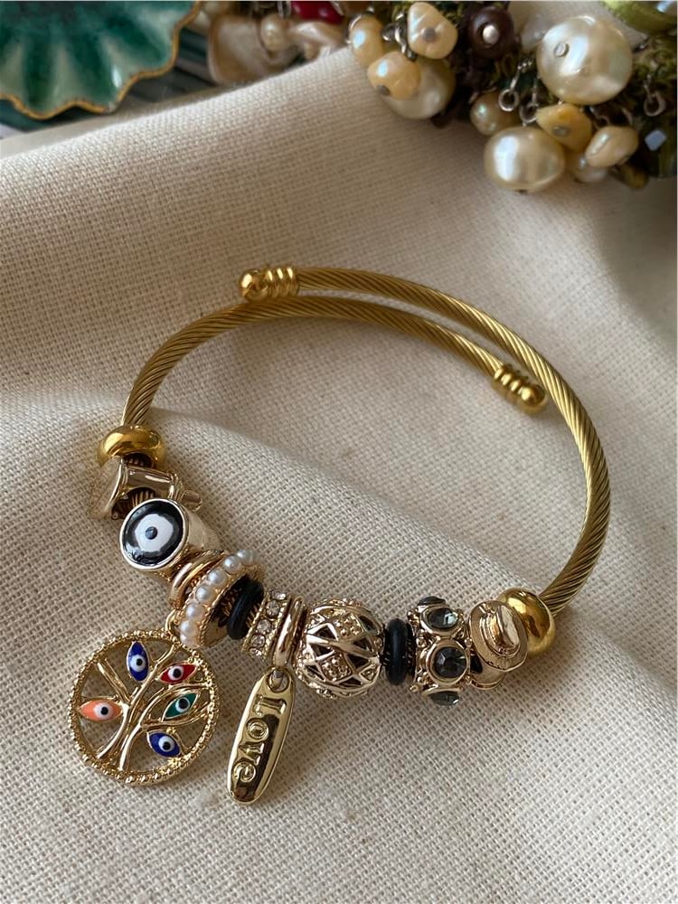 Siyah Taşlı Yaşam Ağacı Charm Bileklik