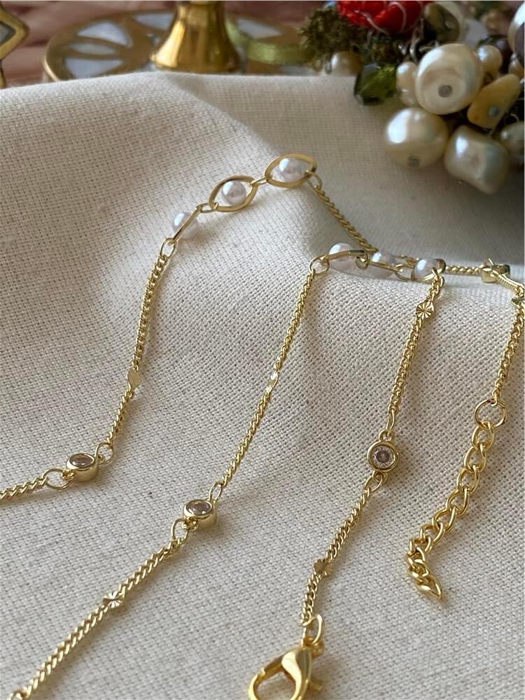 Taş Detaylı İncili Mix Kolye