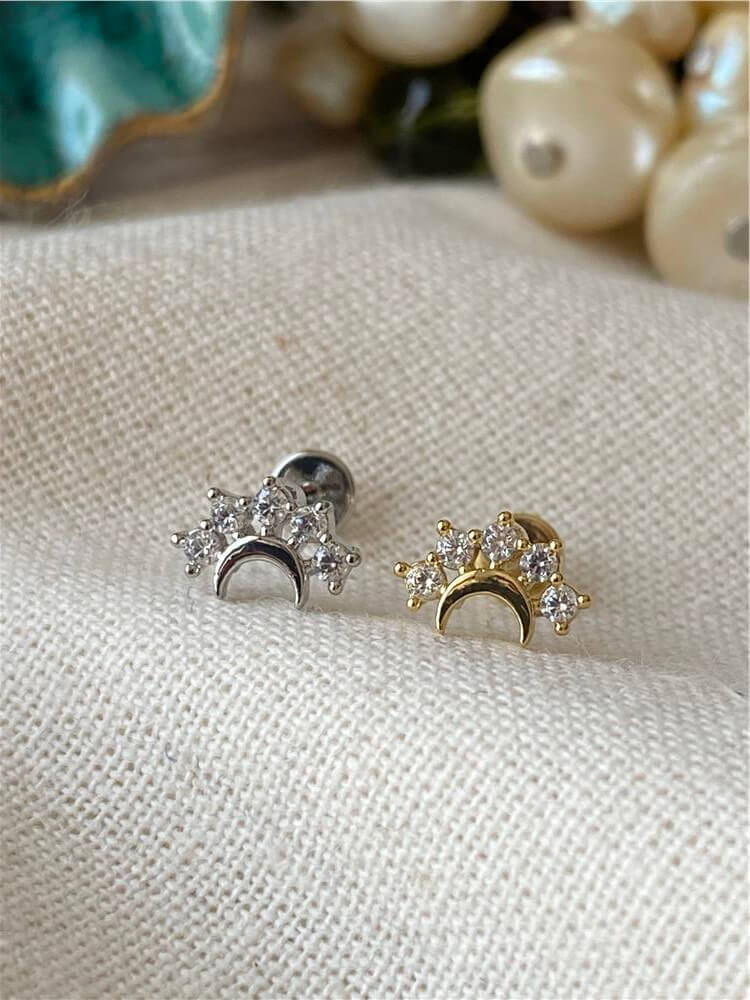 Taşlı Ay Piercing Küpe