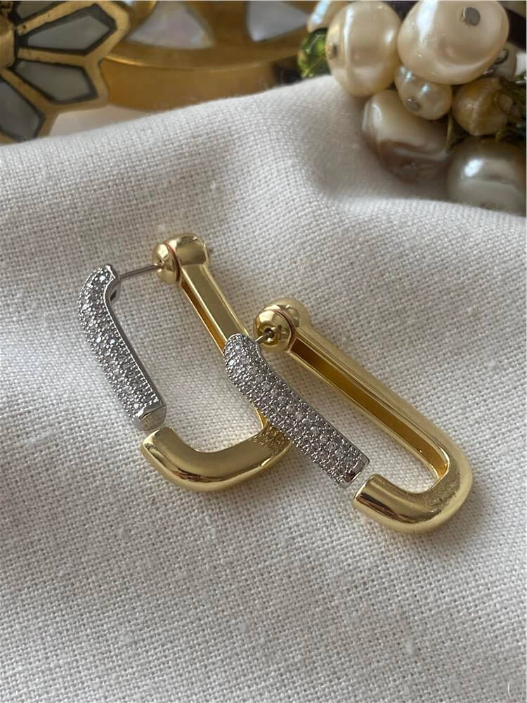 Taşlı Mix Renk Dikdörtgen Küpe