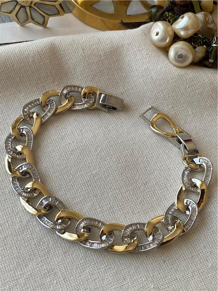 Taşlı Mix Renk Geniş Zincir Bileklik