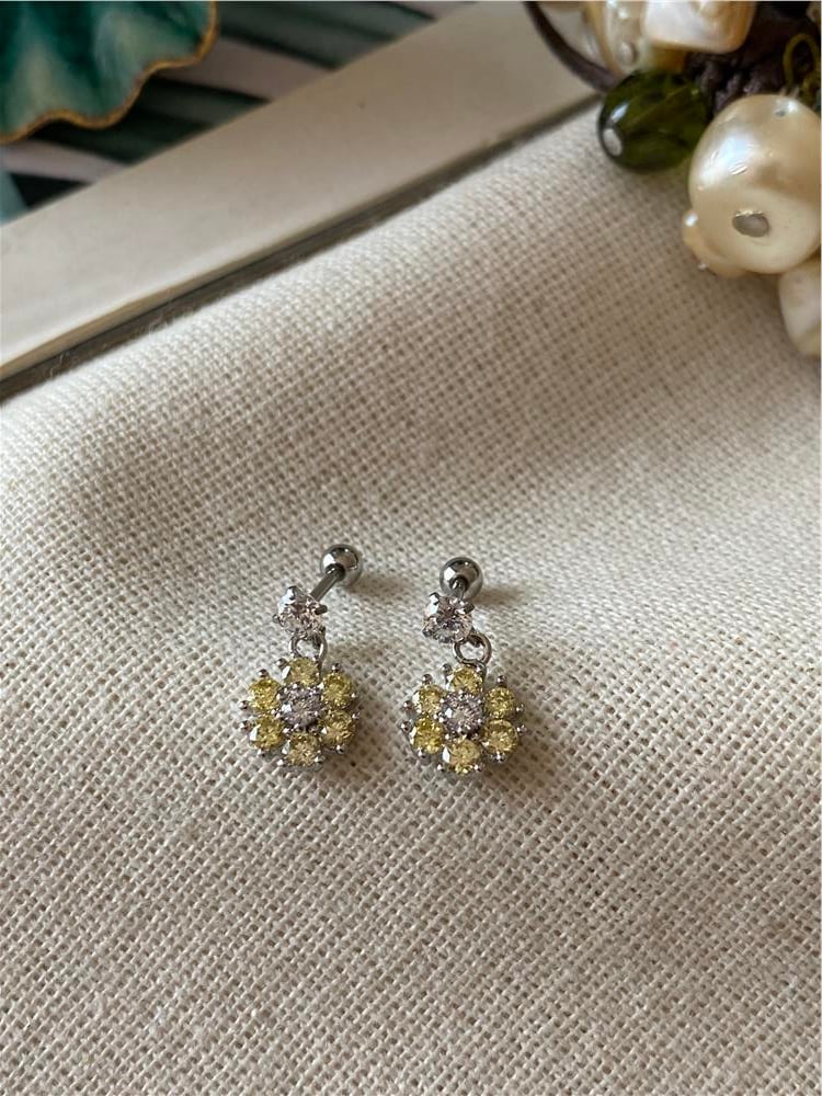 Taşlı Sarı Çiçek Piercing