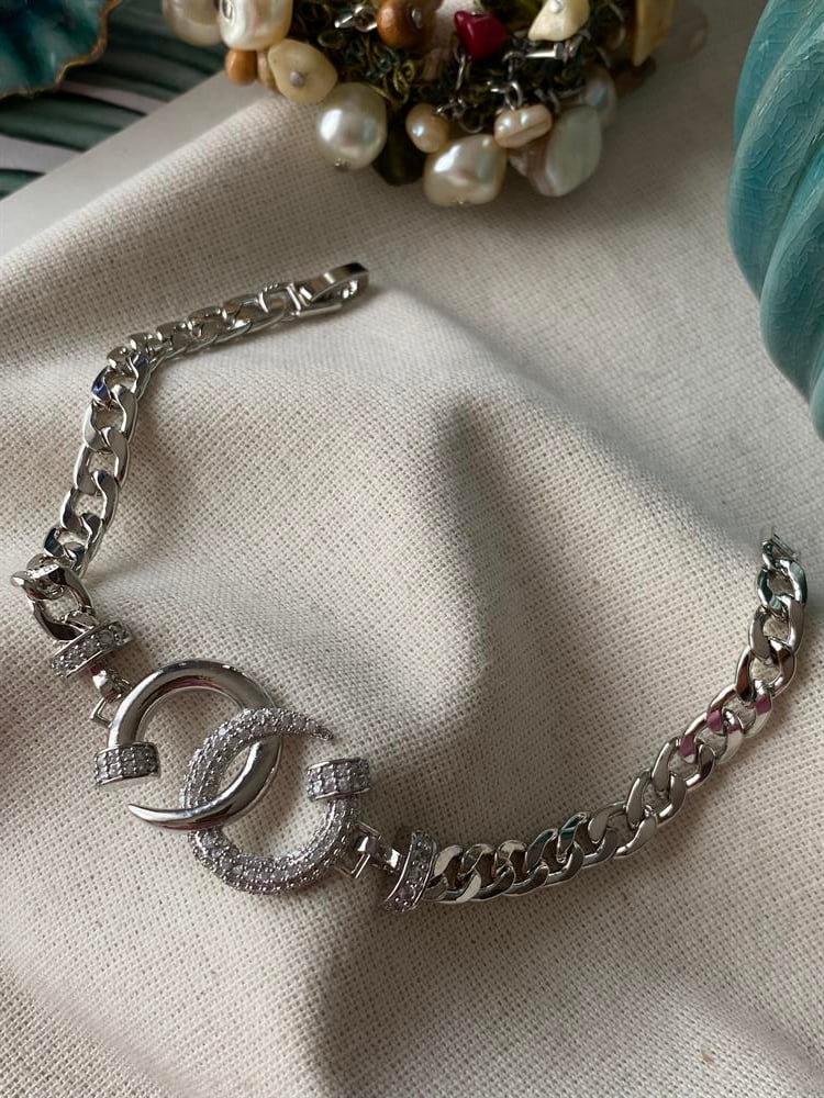 Taşlı Silver Çivi Bileklik