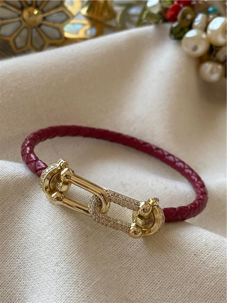 Taşlı Tffny Detaylı Bordo Deri Bileklik