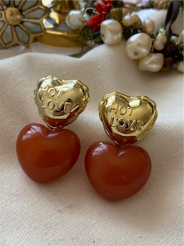 Turuncu Kalpli Hot Love Küpe