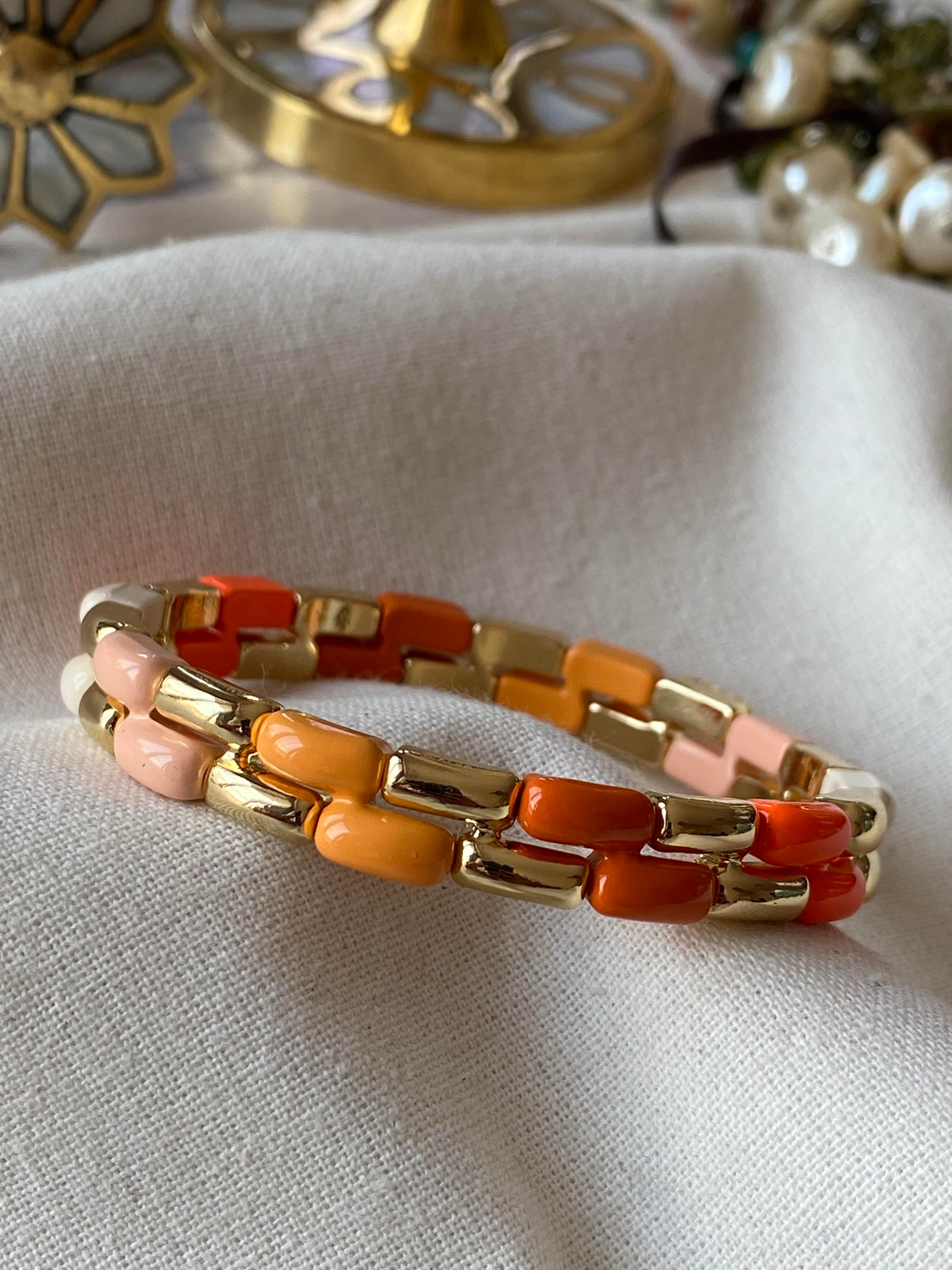 Turuncu Z Model Porselen Esnek Bileklik