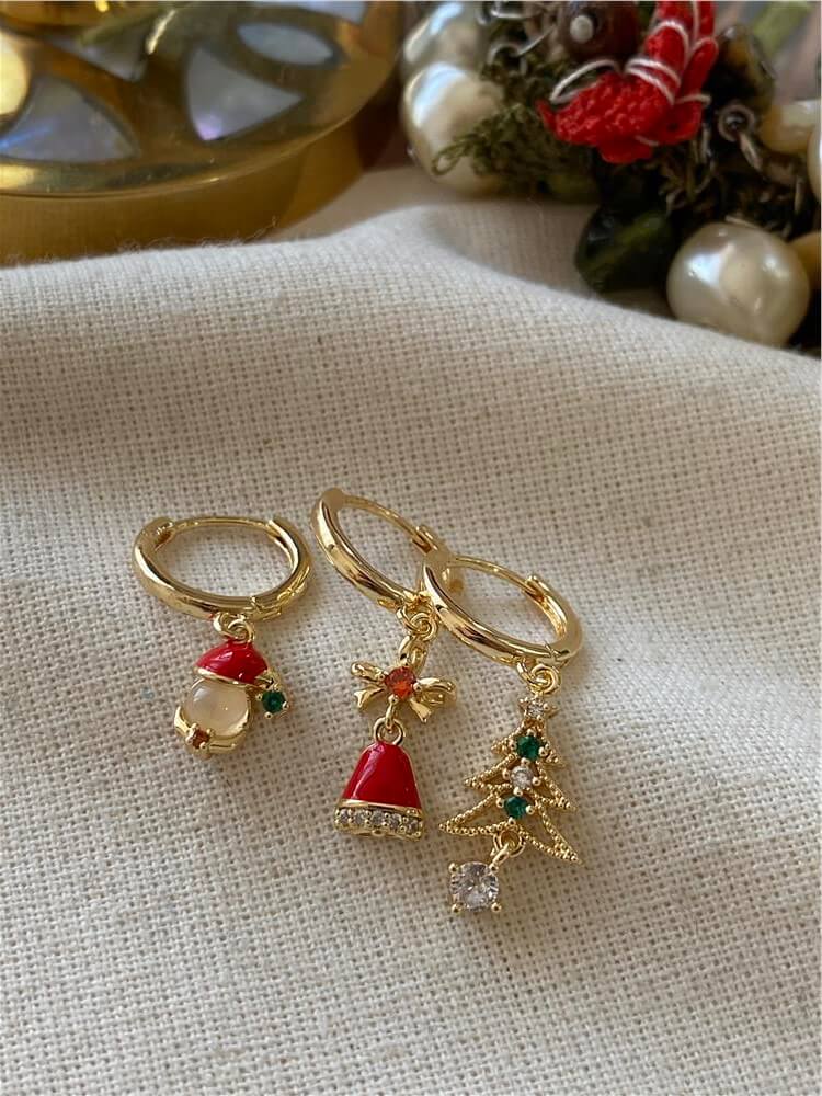 Üçlü 14K Christmas Küpe Seti