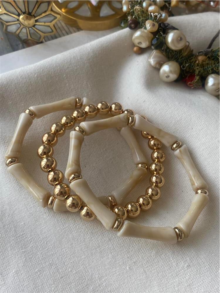 Üçlü Krem Dorika Detaylı Esnek Bileklik