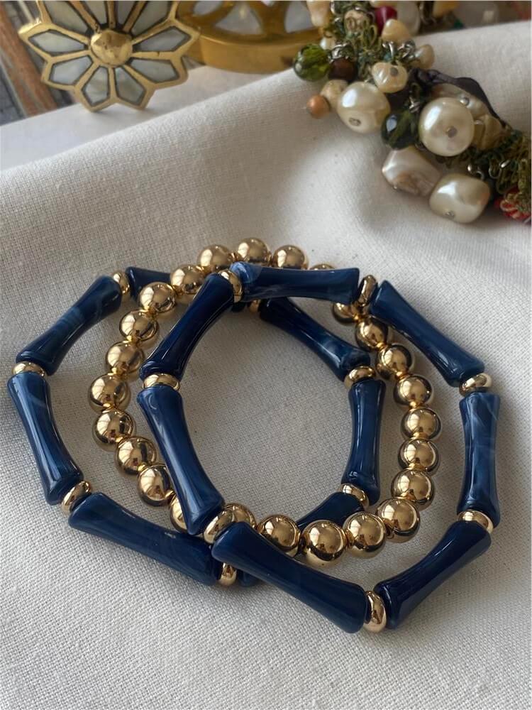 Üçlü Lacivert Dorika Detaylı Esnek Bileklik