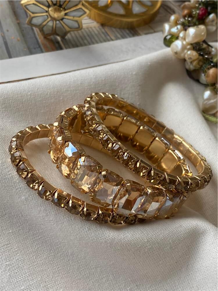 Üçlü Sarı Taşlı Esnek Bileklik