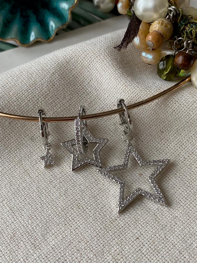 Üçlü Silver Three Stars Küpe