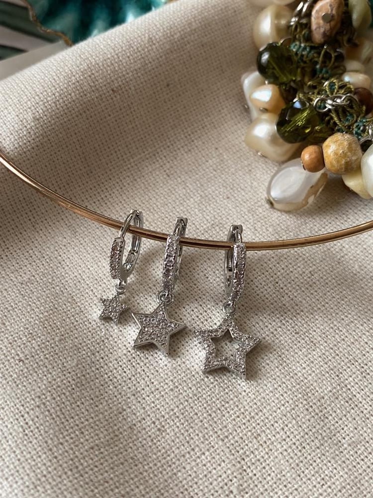 Üçlü Silver Yıldız Küpe