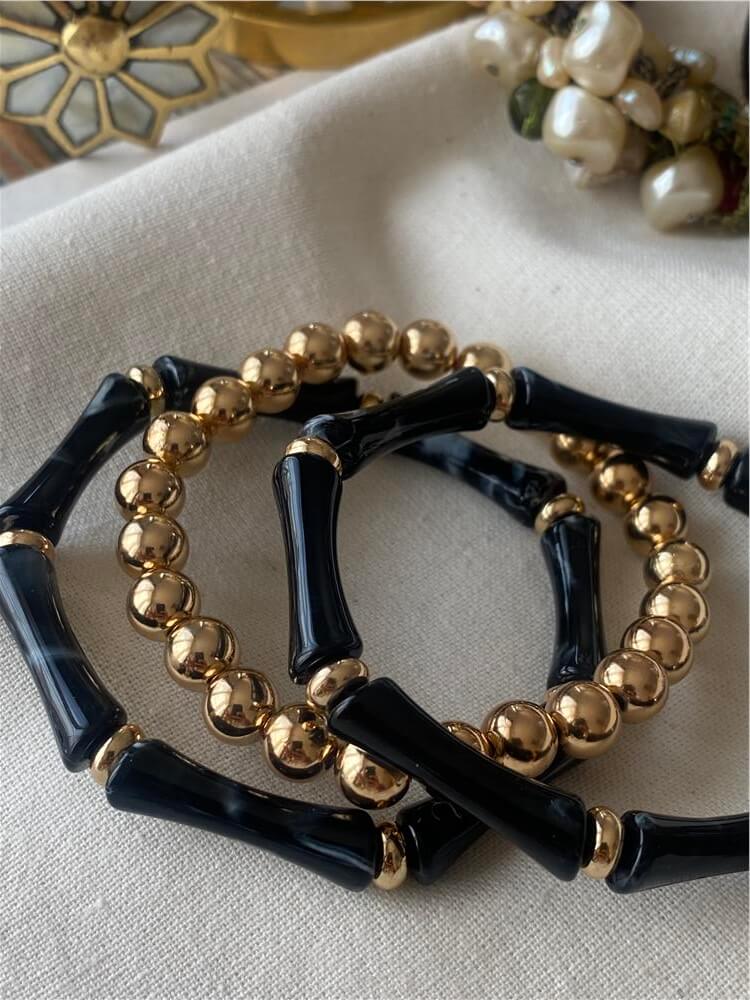 Üçlü Siyah Dorika Detaylı Esnek Bileklik