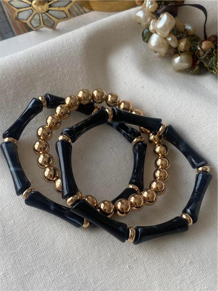 Üçlü Siyah Dorika Detaylı Esnek Bileklik