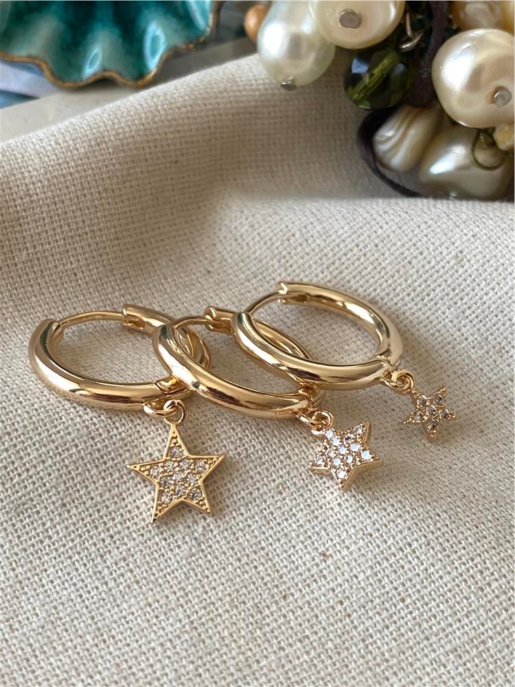 Üçlü Taşlı Starz Küpe Seti