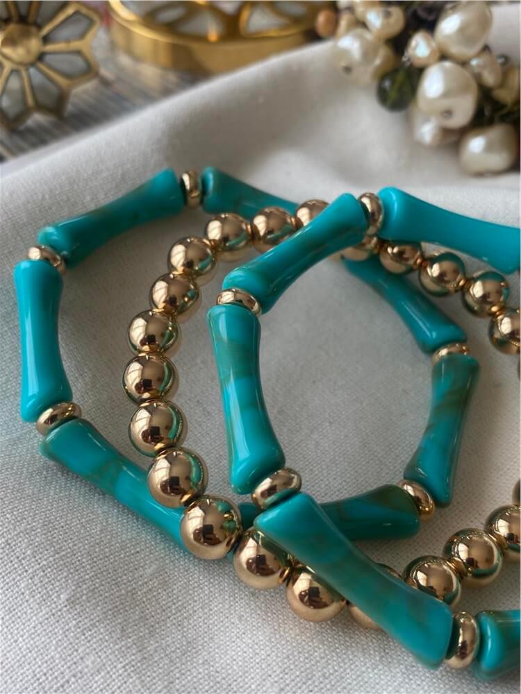 Üçlü Turkuaz Dorika Detaylı Esnek Bileklik
