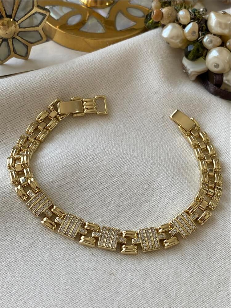 VIP 14K Beşli Taşlı Plaka Bileklik