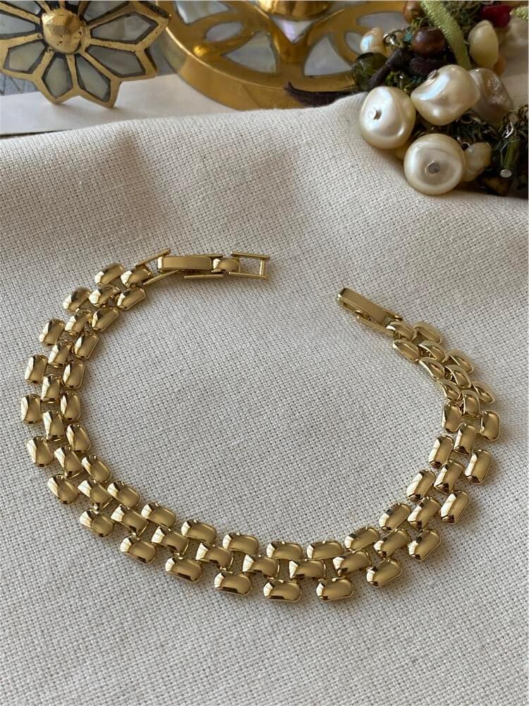 VIP 14K Bombeli Geniş Örgü Bileklik