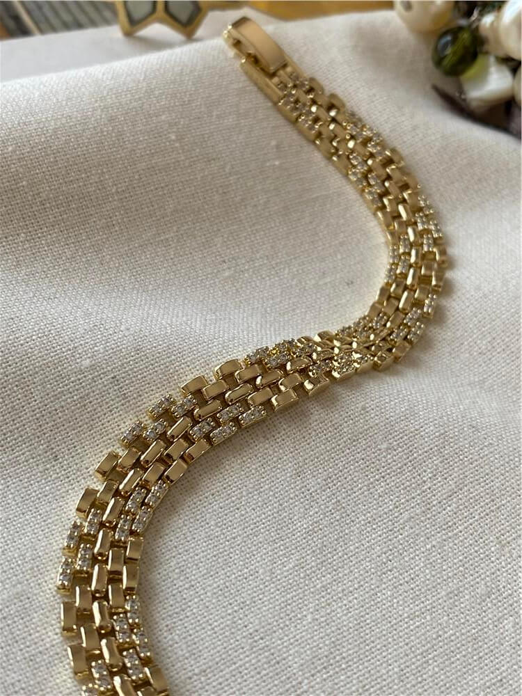 VIP 14K Çapraz Taş Desenli Örme Bileklik