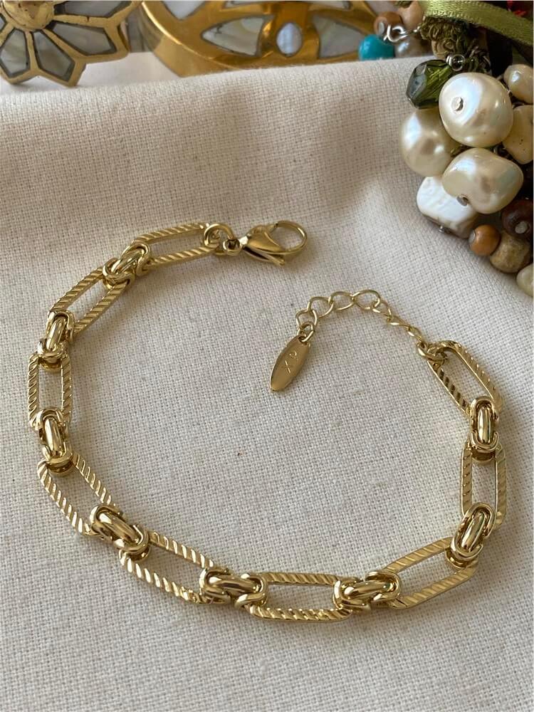 VIP 14K Çizgi Desenli Oval Zincir Bileklik