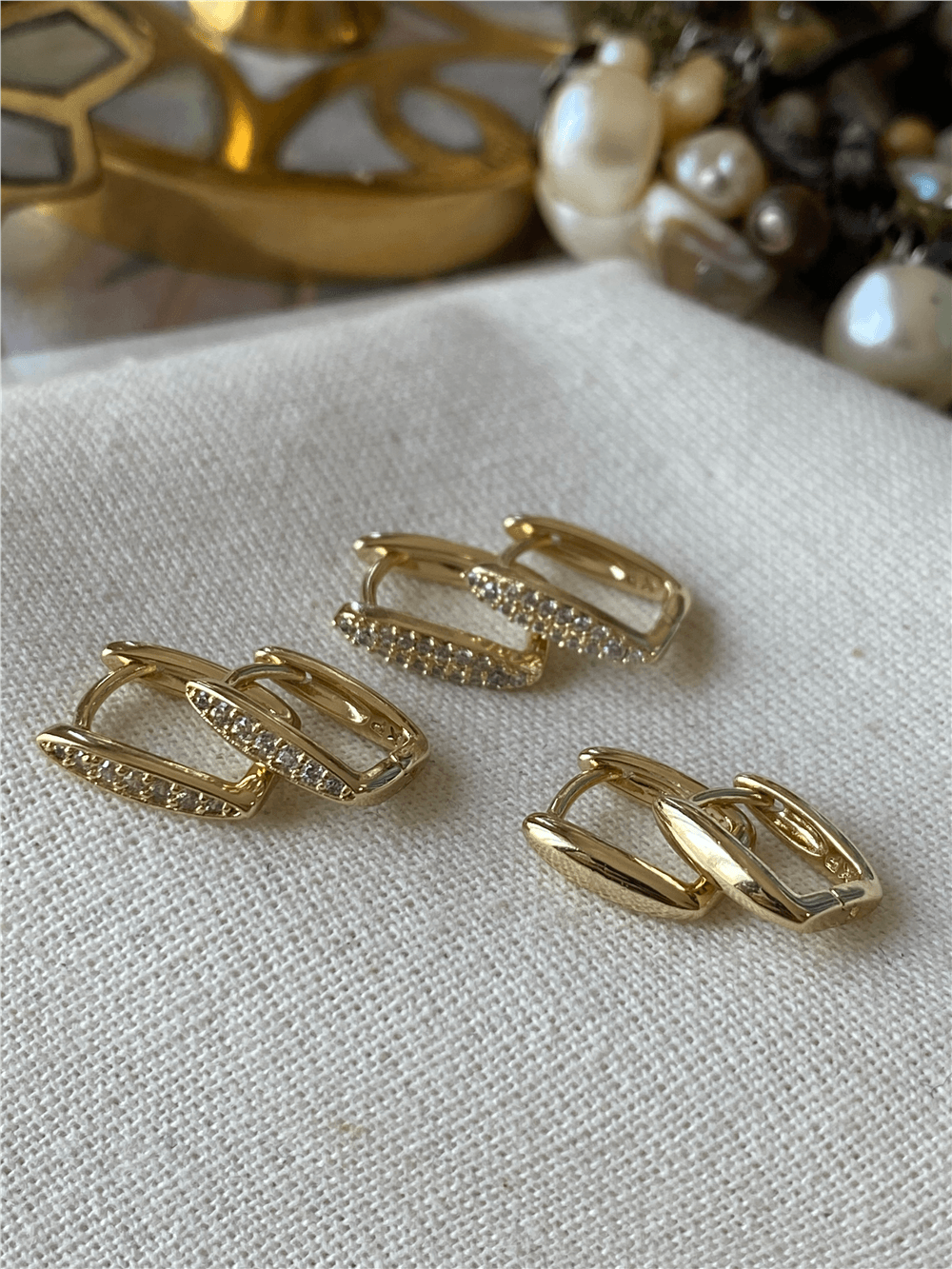 VIP 14K Çoklu Taşlı Mini Kare Küpe Seti