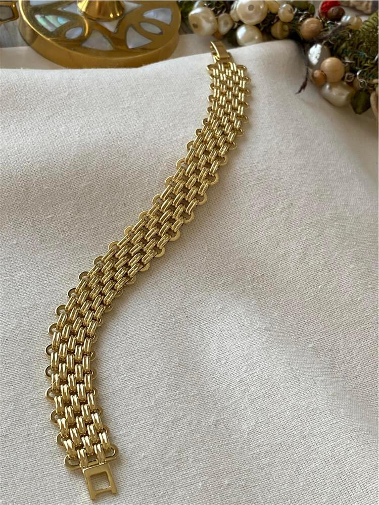 VIP 14K Desenli Geniş Örme Bileklik