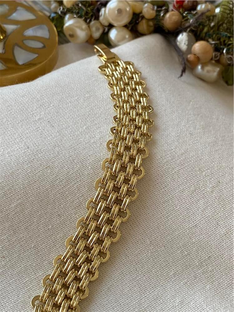 VIP 14K Desenli Geniş Örme Bileklik