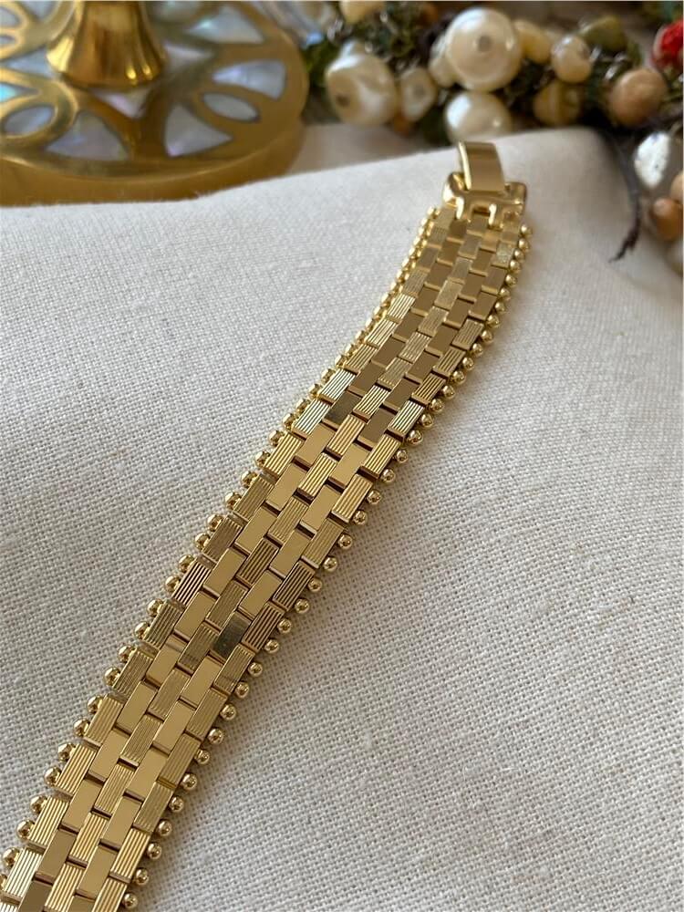 VIP 14K Desenli Yassı Örme Bileklik