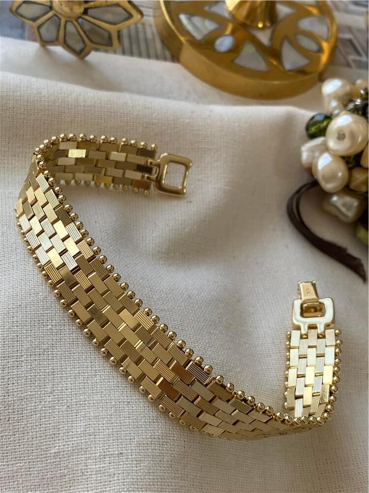 VIP 14K Desenli Yassı Örme Bileklik