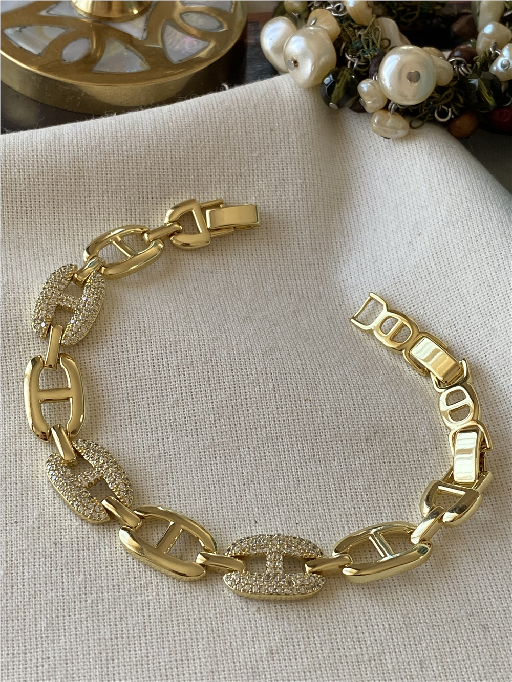 VIP 14K Hatlı Oval Zincir Bileklik
