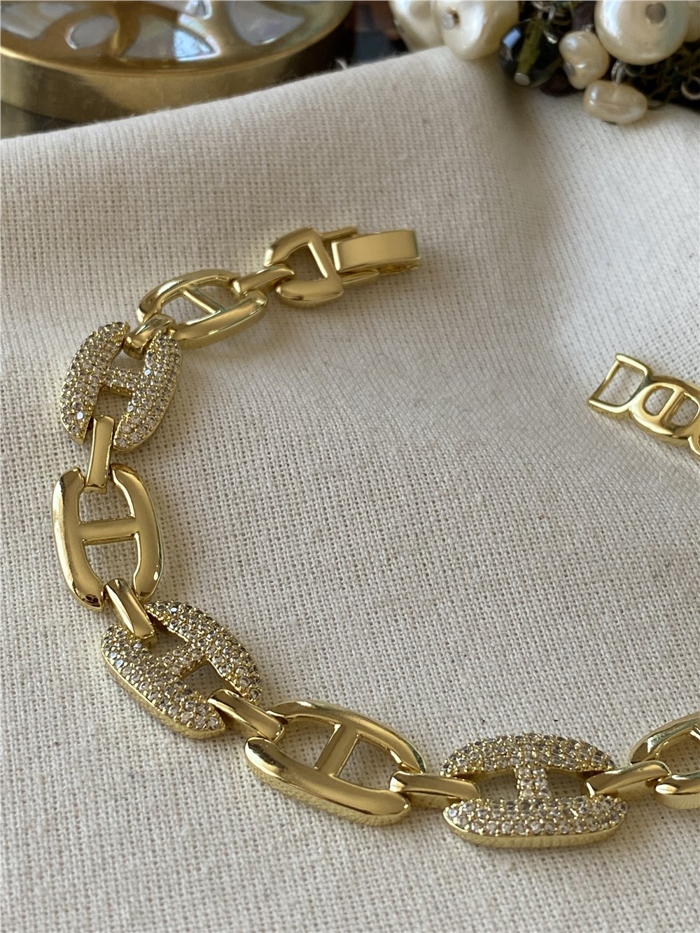 VIP 14K Hatlı Oval Zincir Bileklik