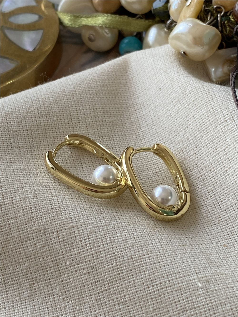VIP 14K İnci Detaylı Oval Küpe