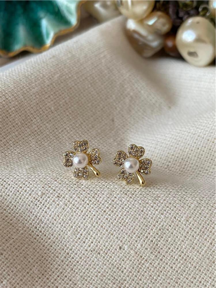 VIP 14K İncili Yonca Küpe