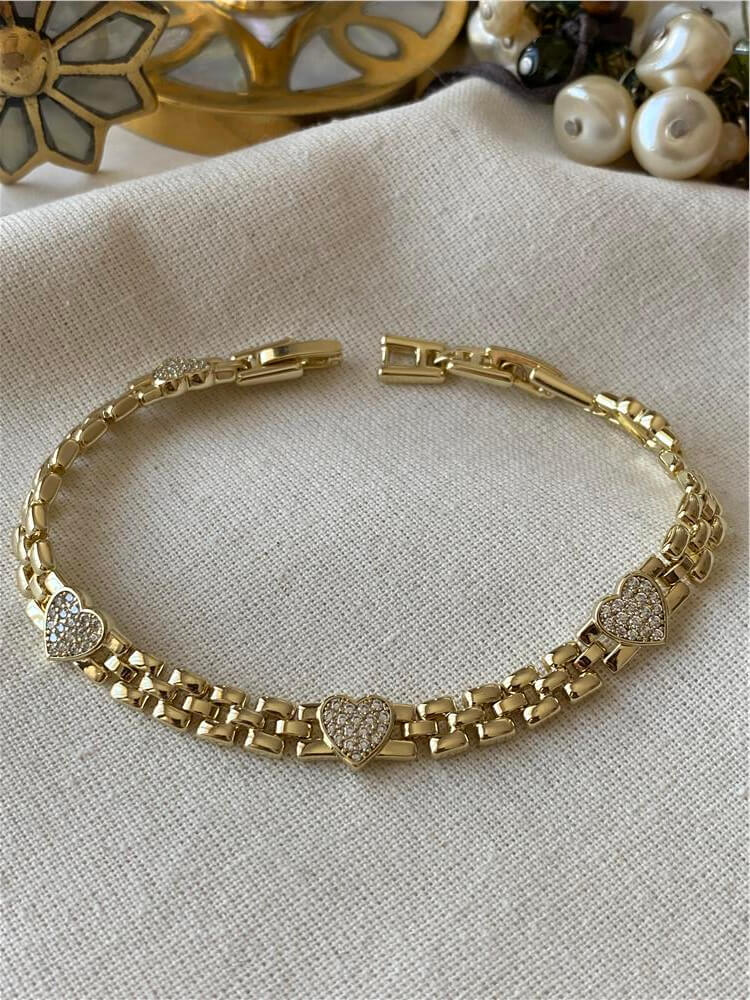 VIP 14K Kalp Detaylı Kare Örme Bileklik